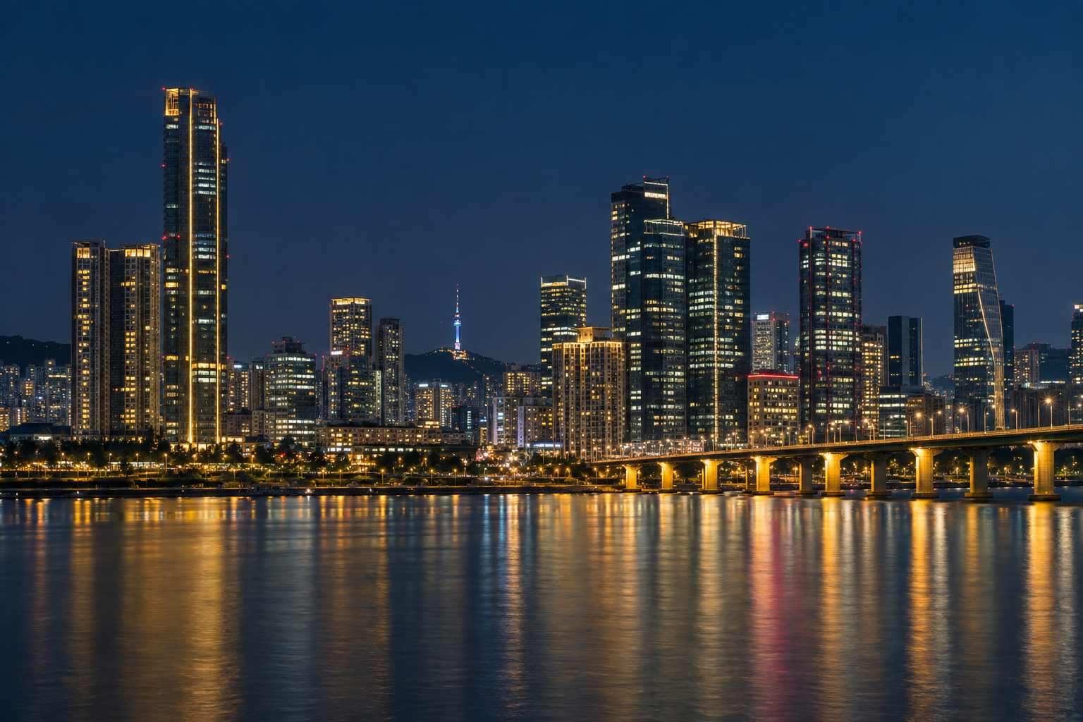 Seoul, South Korea skyline at night
